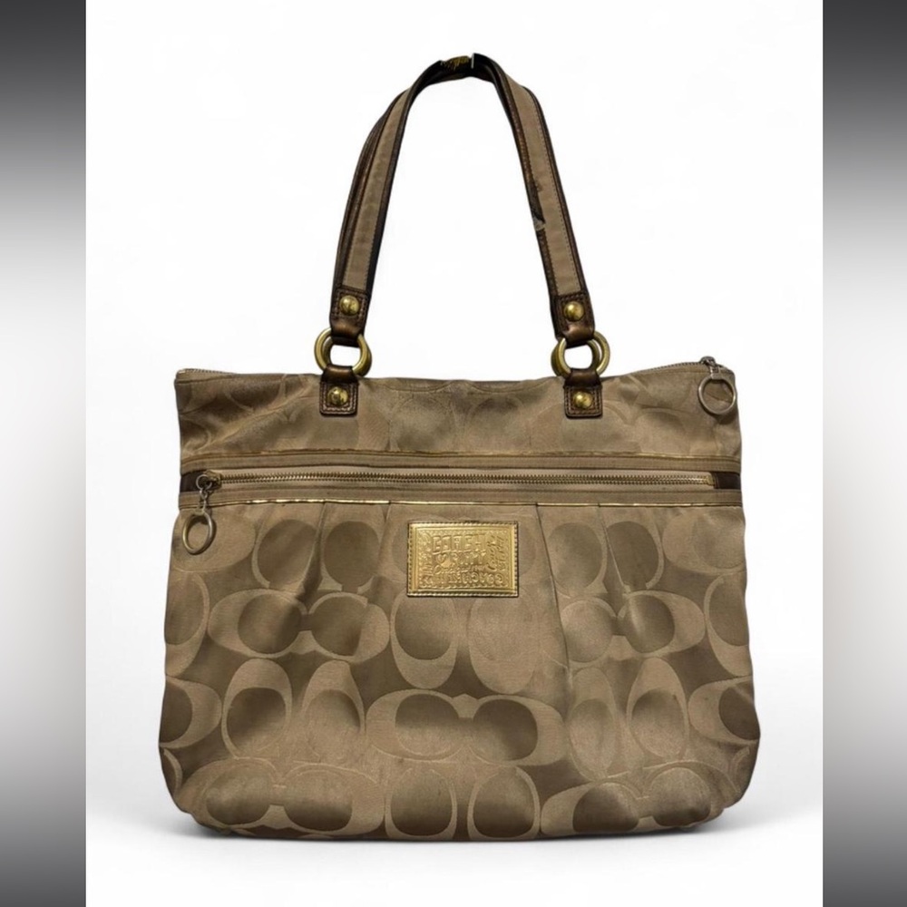 Y2K Coach Gold Poppy Signature Tote with Gold Accents